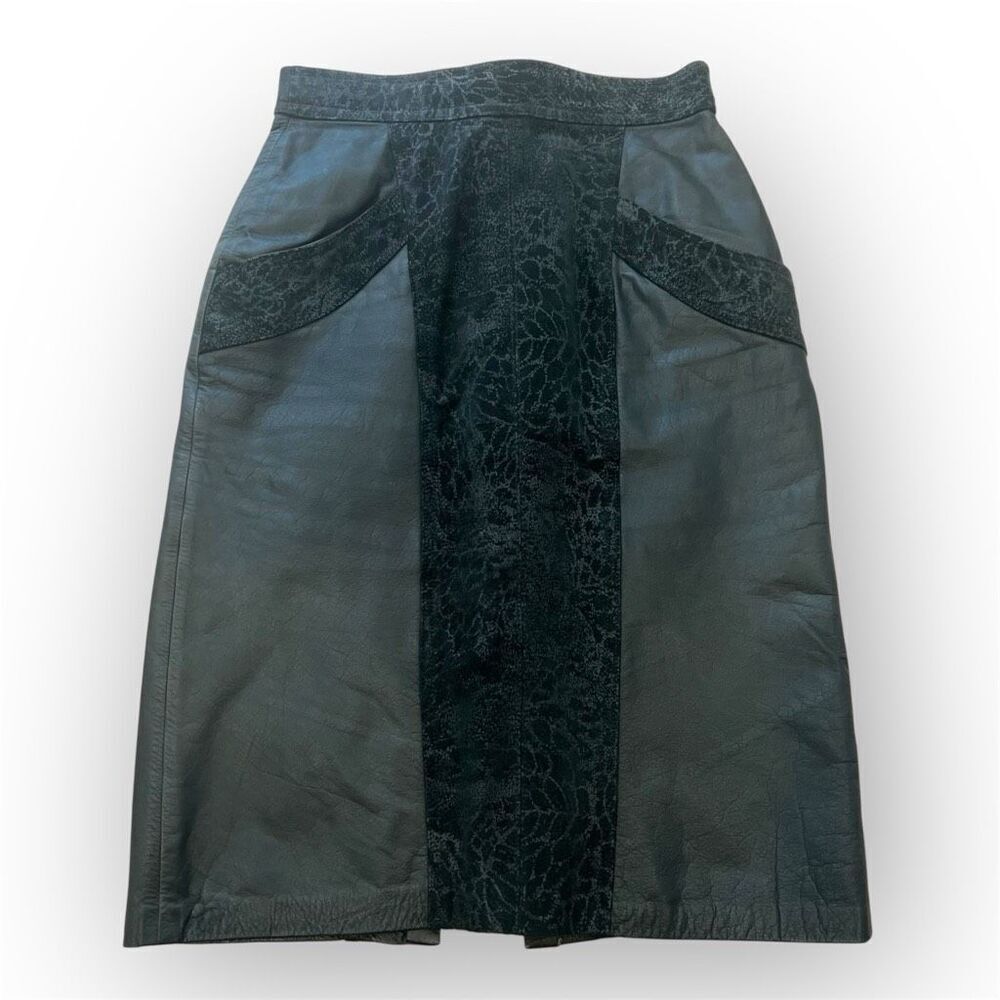 Winlit Vintage Black Leather & Suede High Waist Pencil Skirt 1980s, Women’s 5/6